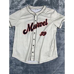 Marvel 3X Baseball Jersey Button-Up Avengers Graphic Back Beige & Red